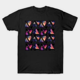 Watercolor Galaxy in Triangles on Polka Dot Background T-Shirt